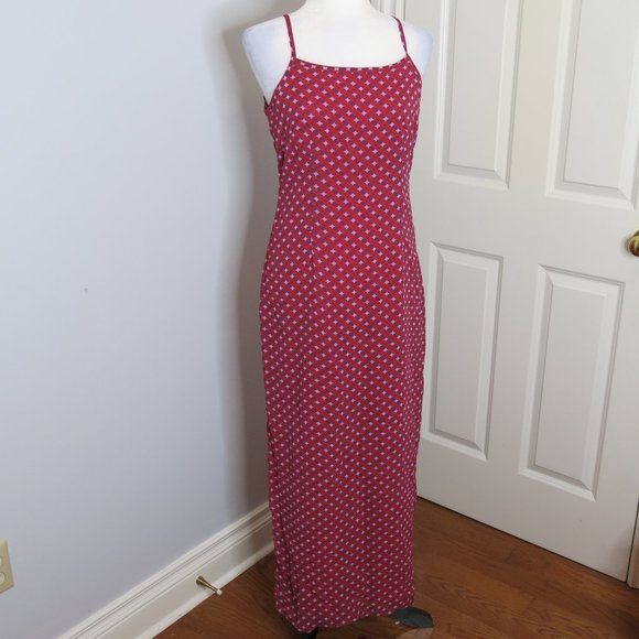 Red Patterned Maxi Dress Spaghetti Straps Side Slits - Picture 1 of 10